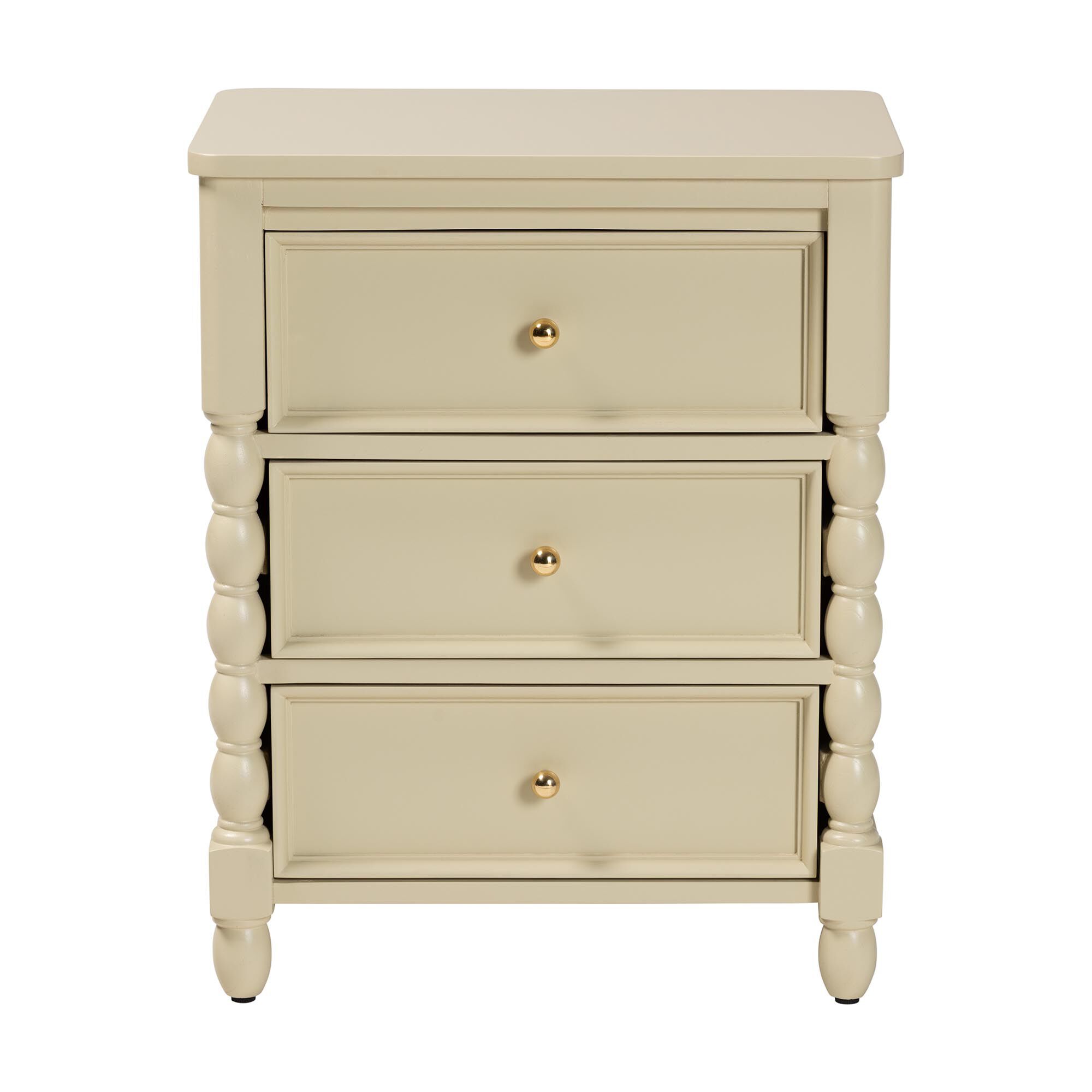 Kyla Nightstand with Spindle Legs, BEIGE, alternate image number 3