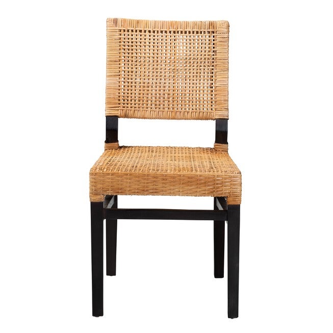 Lesia Modern Bohemian Natural Brown Rattan And Espresso Brown Mahogany Wood Dining Chair, , on-hover image number null