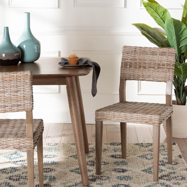 Barossa Bohemian Grey Kubu Rattan And Mahogany Wood Dining Chair, , alternate image number null