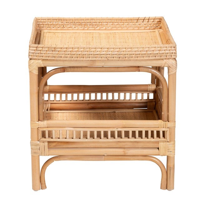 Lombok Modern Bohemian Natural Rattan End Table, NATURAL, alternate image number 3
