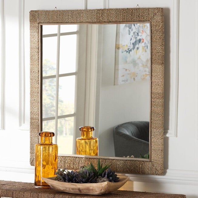 Geralyn Japandi Natural Seagrass Square Wall Mirror, NATURAL, hi-res image number 0