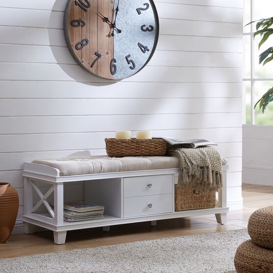 Wyndcliff White Upholstered Storage Bench Benches Ottomans