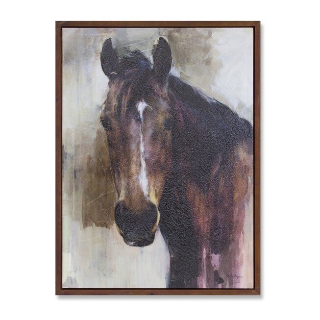 Wood Framed Horse Canvas Painting 31.5 inchesH, BROWN/WHITE/BEIGE, alternate image number 1