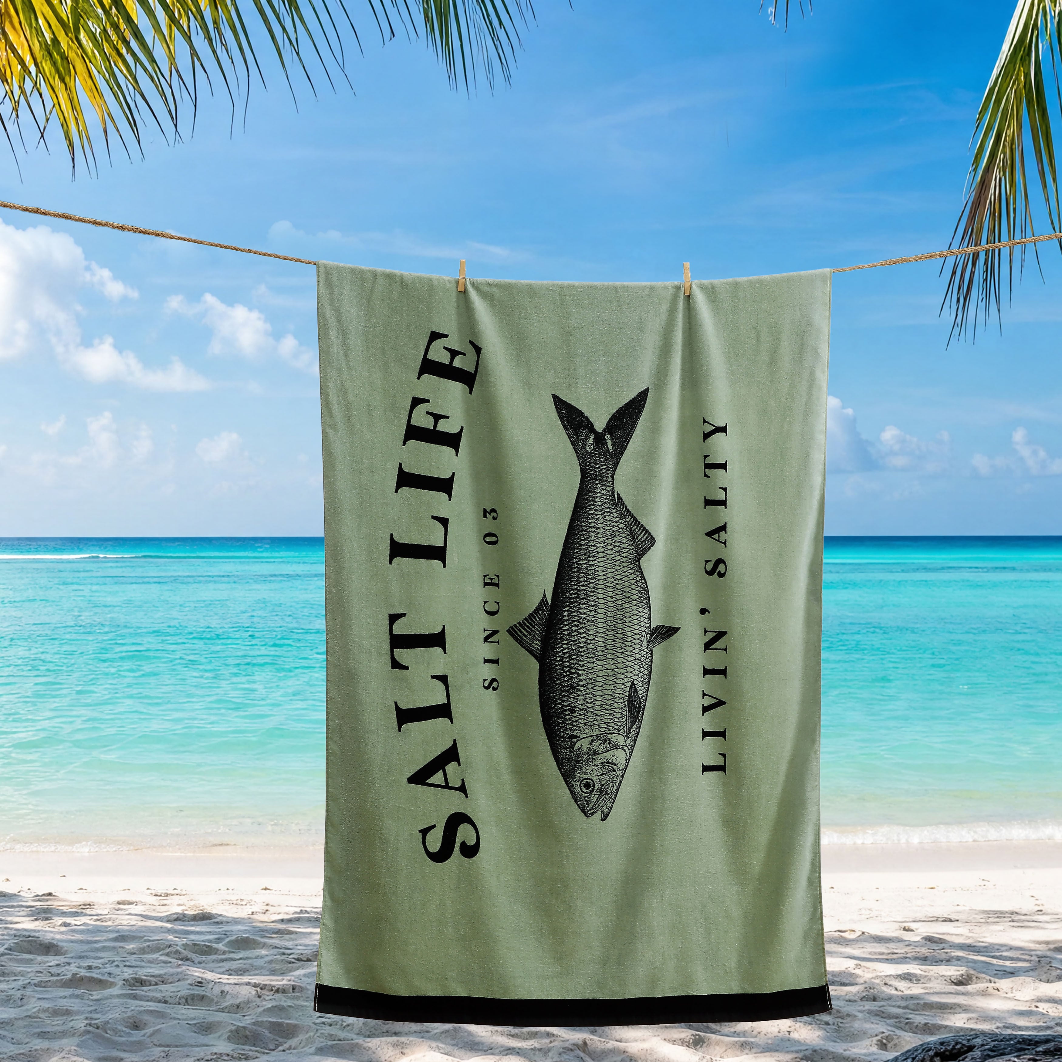 Herring Beach Towel, GREEN, alternate image number 1