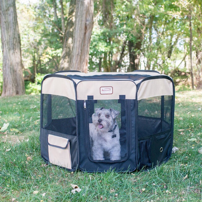 Portable Pet Dog Kitten Playpen In Black And Beige Combo, , alternate image number null