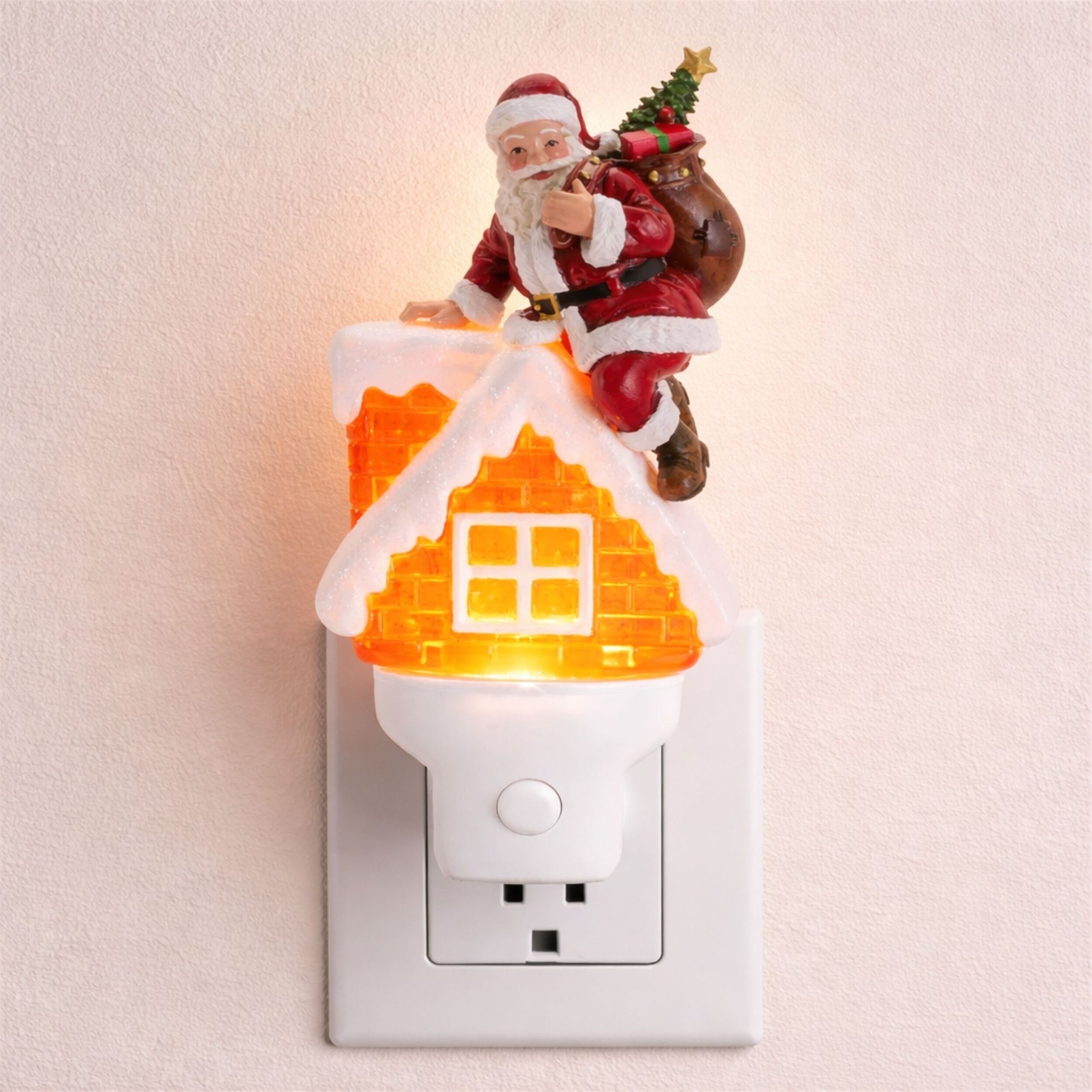 Santa in Chimney Snow Globe Night Light 7 inchesH, RED WHITE, alternate image number 2