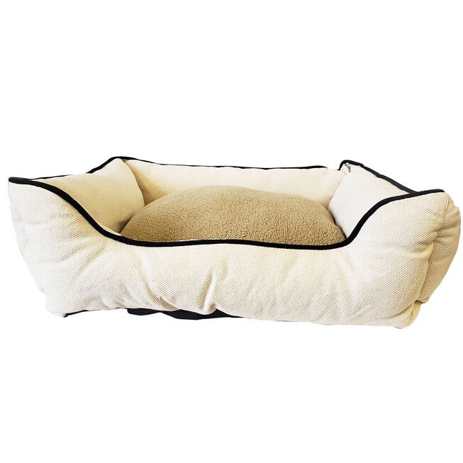 Cream Lounger Pet Dog Bed with Sherpa fleece, , on-hover image number null