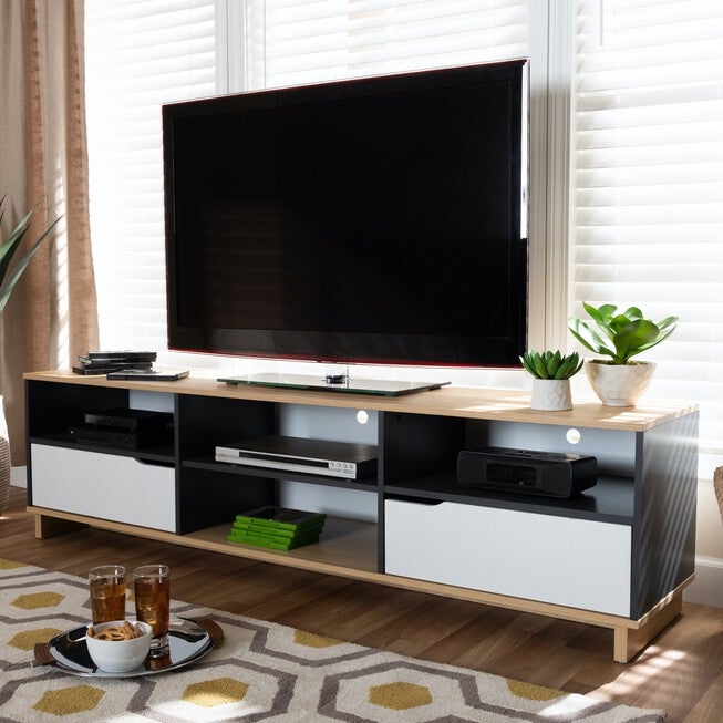 Reed Mid-Century Modern Multicolor 2-Drawer Wood Tv Stand Furniture, , alternate image number null