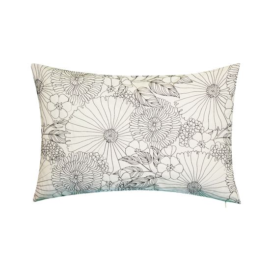 Fine Line Embroidered Floral 14x21 Indoor Outdoor Decorative Lumbar Pillow, BLACK, hi-res image number null