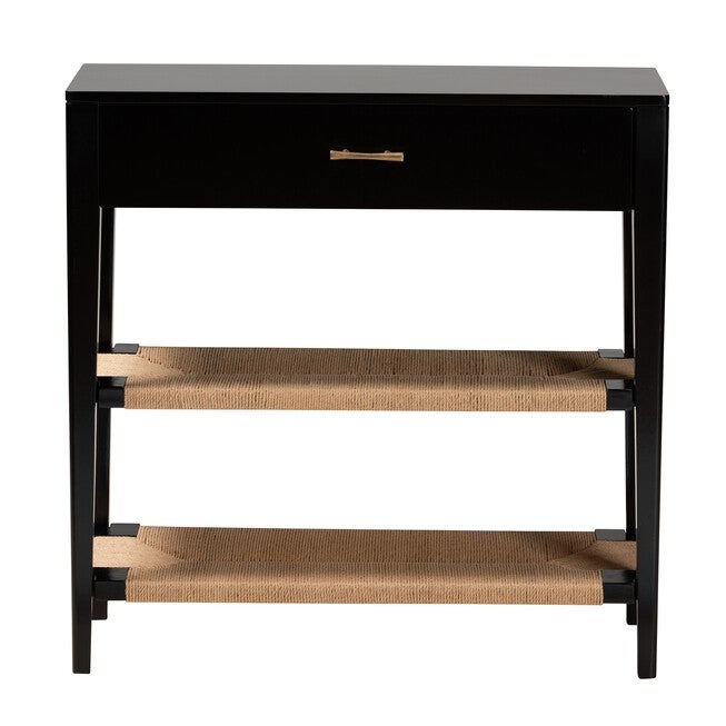 Freya Modern Bohemian Black Finished Bayur Wood 1-Drawer Console Table, , alternate image number 2