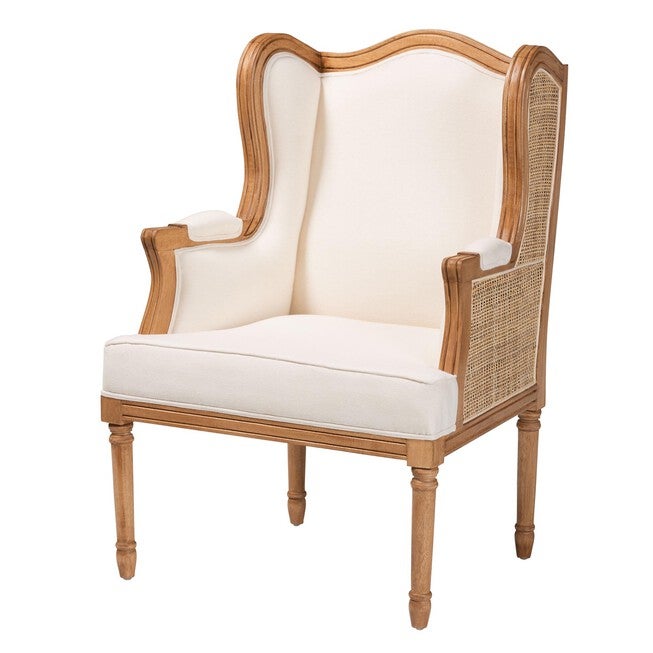 Rachana Traditional French Beige Fabric And Honey Oak Finished Wood Accent Chair, BEIGE HONEY OAK, hi-res image number null