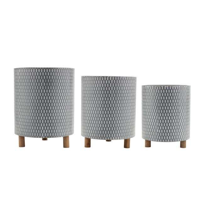 Container (Set of 3) 9.5 inchesD x 11.75 inchesH, 10.5 inchesD x 13.5 inchesH, 12 inchesD x 15 inchesH Iron/Wood, BLUE/WHITE/GREY, hi-res image number null