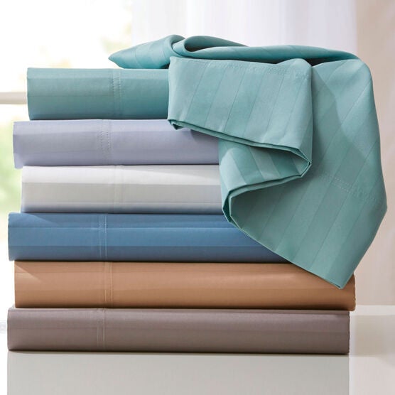 600-TC 6-Pc. Striped Cotton Blend Sheet Set , 600-TC 6-Pc. Striped Cotton Blend Sheet Set ,