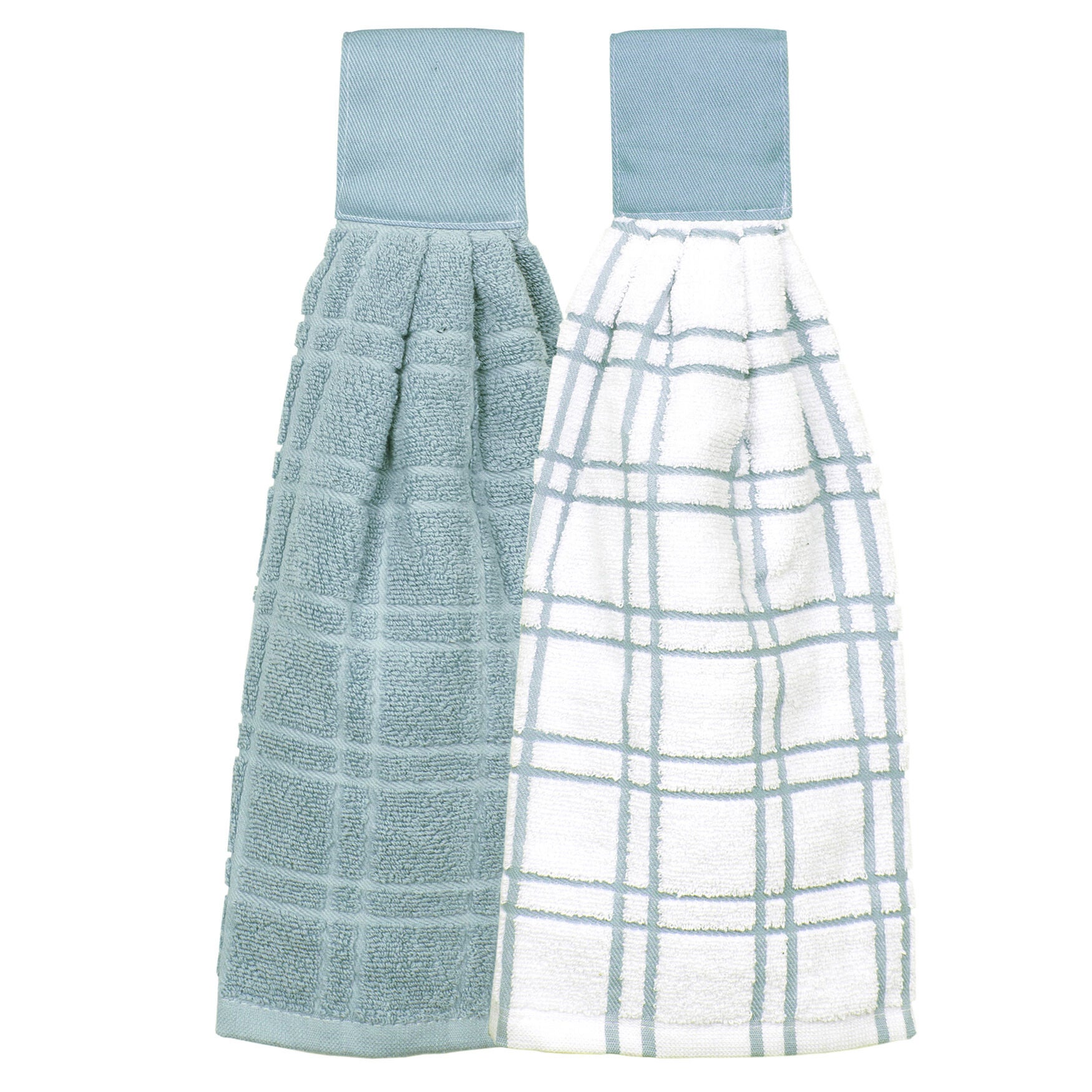 Solid And Multi Check Kitchen Tie Towel, Set Of Two, DEW, hi-res image number 0