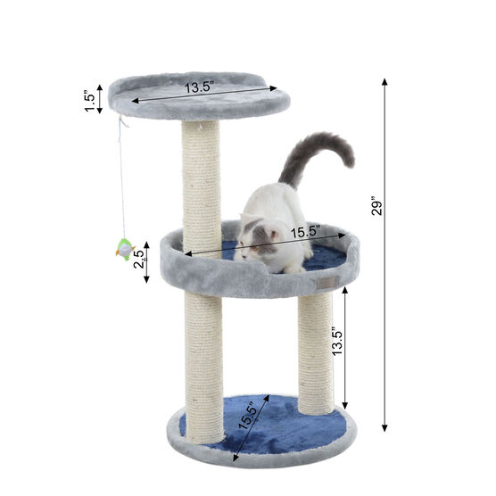 Three-Level Compact Real Wood Cat Scratcher With Perch, , alternate image number null