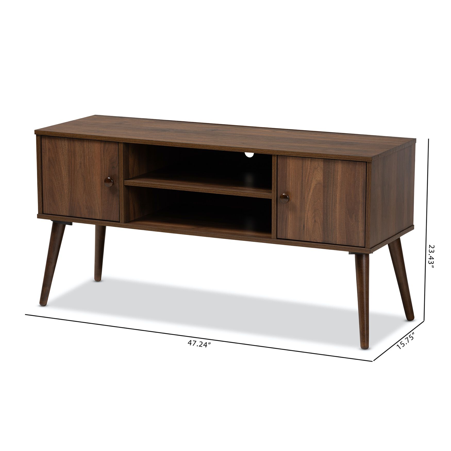 Alard Mid-Century Modern Walnut Brown Finished 2-Door Wood TV Stand, , alternate image number 13