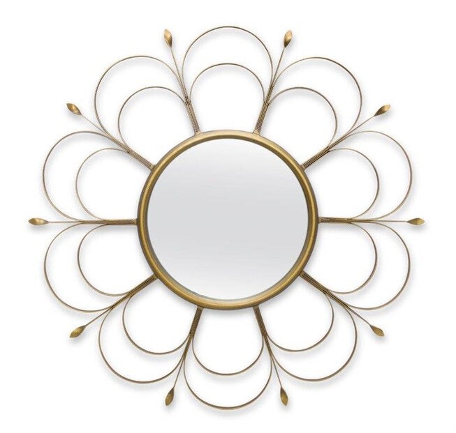 Art Deco Flower Wall Mirror 24 inchesD, GOLD, hi-res image number null