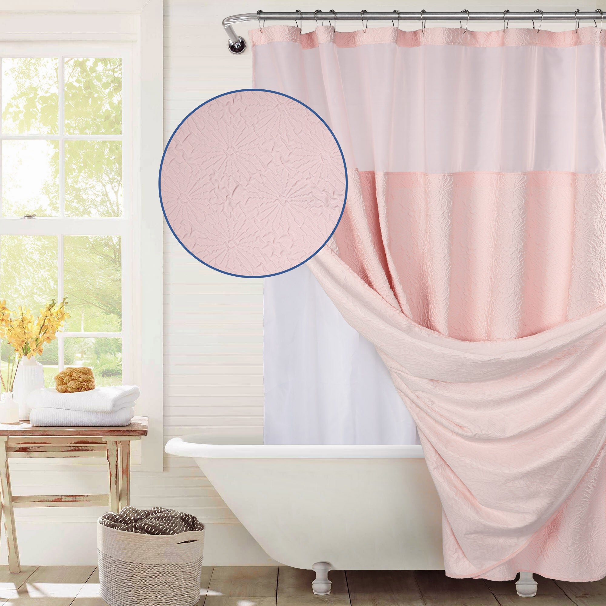 Starburst Crinkle Shower Curtain with Snap-in Liner, Hooks Included