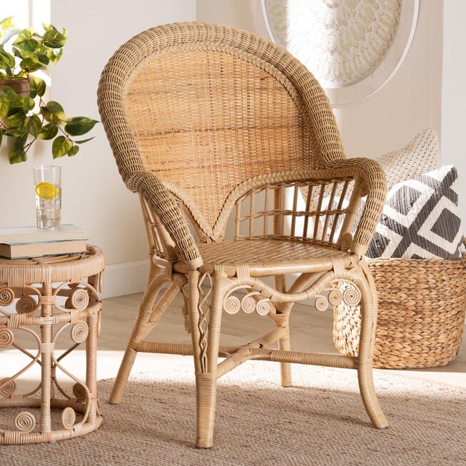 Ratu Modern Bohemian Natural Brown Rattan Accent Chair, , alternate image number null