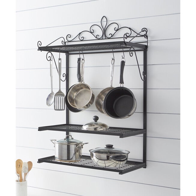 Scroll Wall-Mounted Pot Rack, BLACK, hi-res image number 0