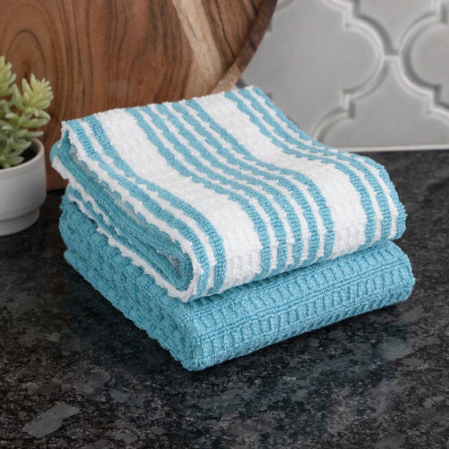 Solid & Stripe Waffle Terry Kitchen Towels, Set Of 2 Towel, , alternate image number null