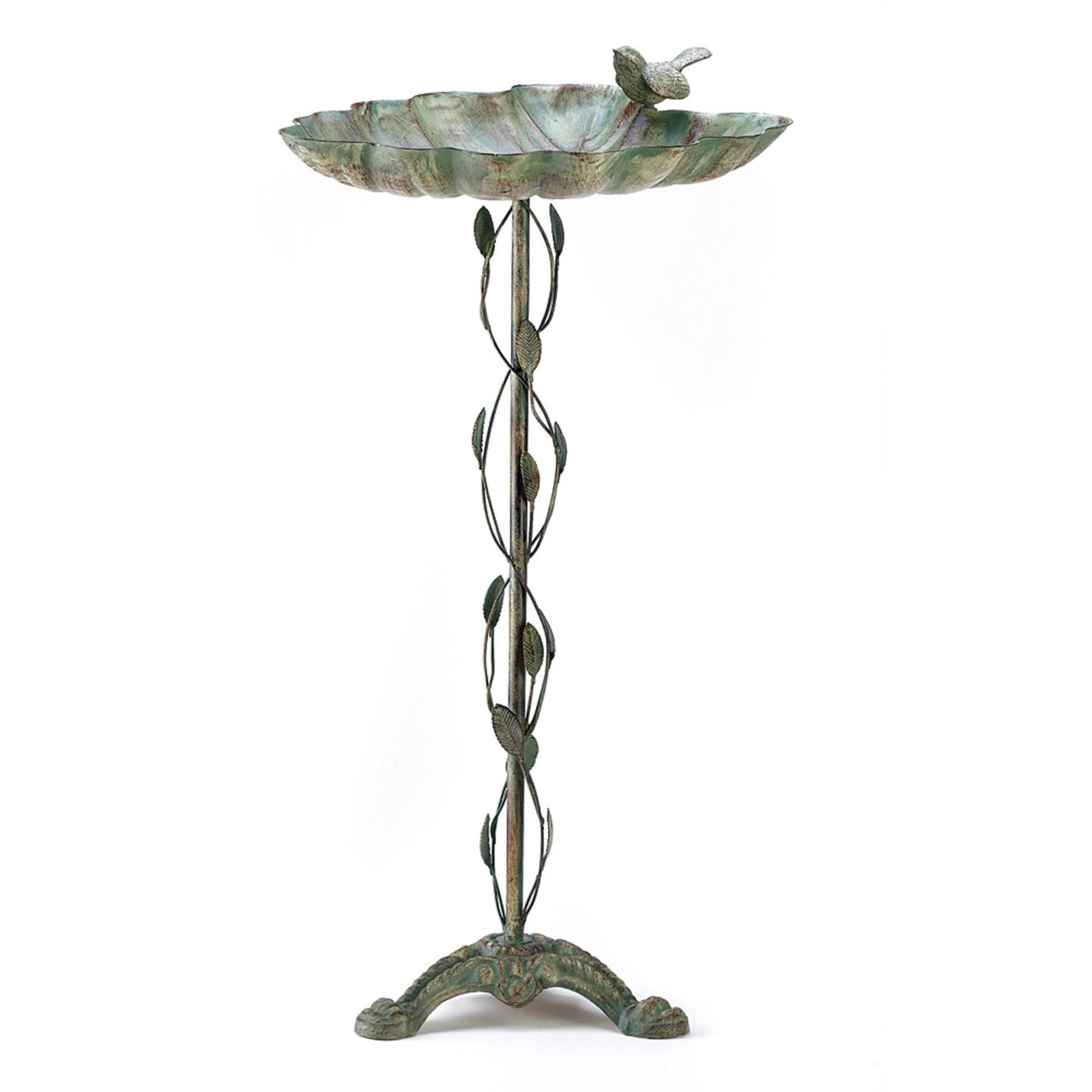 Simple Verdigris Leaf Birdbath, 4433554 | Brylane Home
