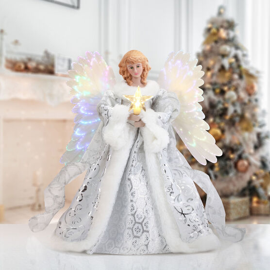 12" tall angel tree topper, WHITE, hi-res image number null