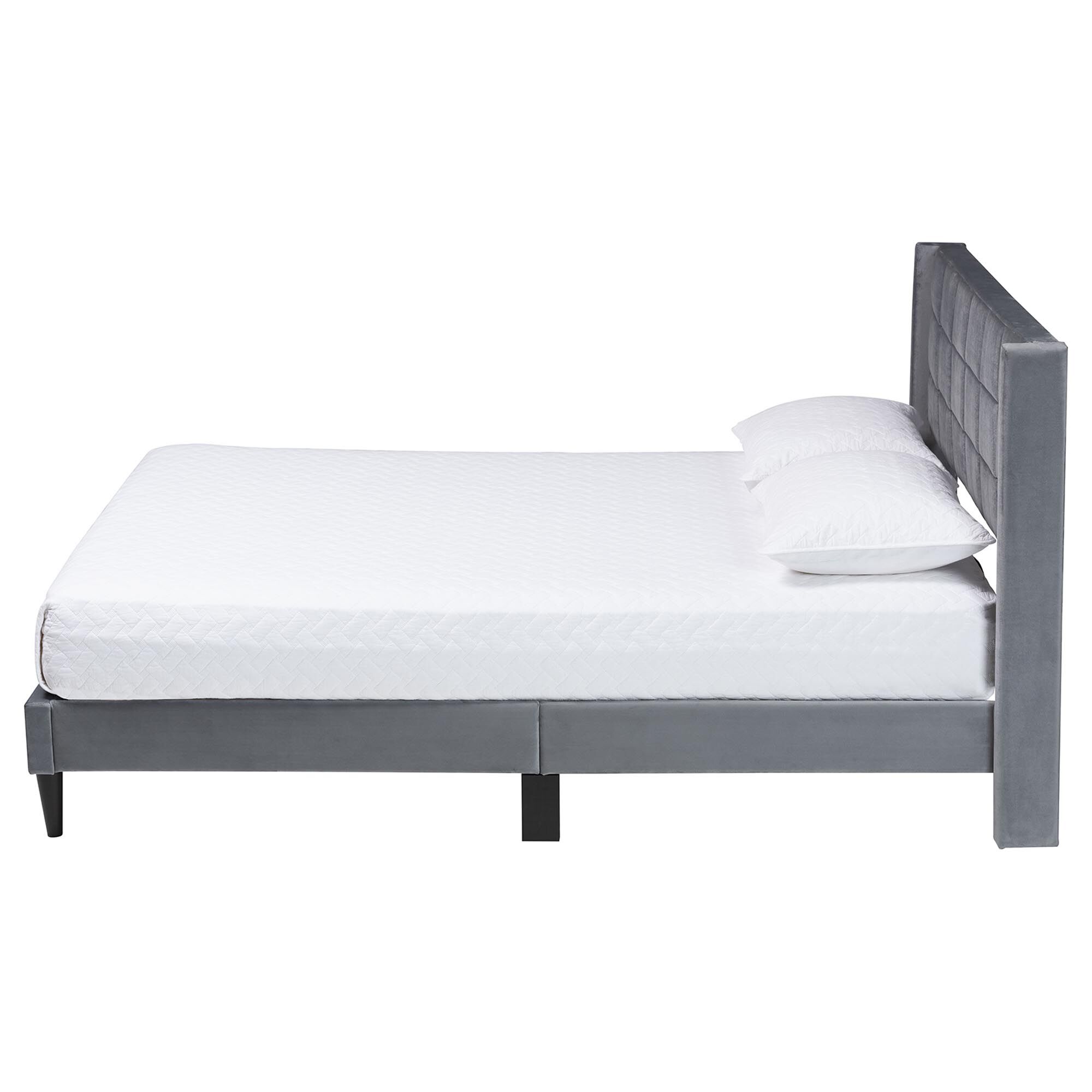 Baxton Studio Payne Modern Glam Grey Velvet and Dark Brown Wood Queen Bed, GREY, alternate image number 2