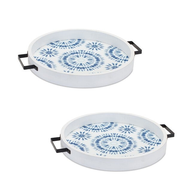 Tray (Set of 2) 14.75 inchesD x 1.75 inchesH Wood, BLUE/WHITE, hi-res image number null