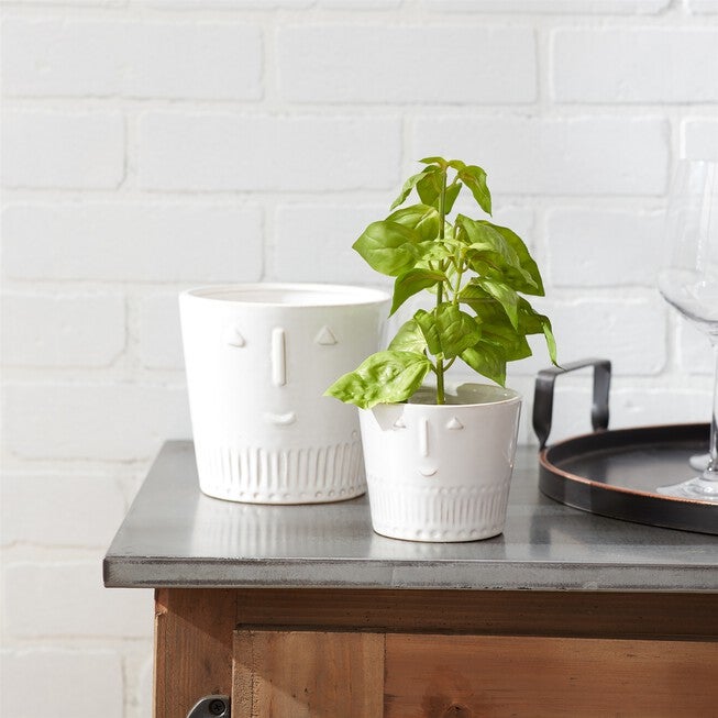 Porcelain Face Planter (Set of 2), WHITE, alternate image number null