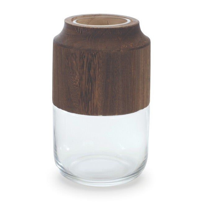 Container 5.5 inchesD x 9 inchesH Glass/Wood, BROWN/CLEAR, hi-res image number null