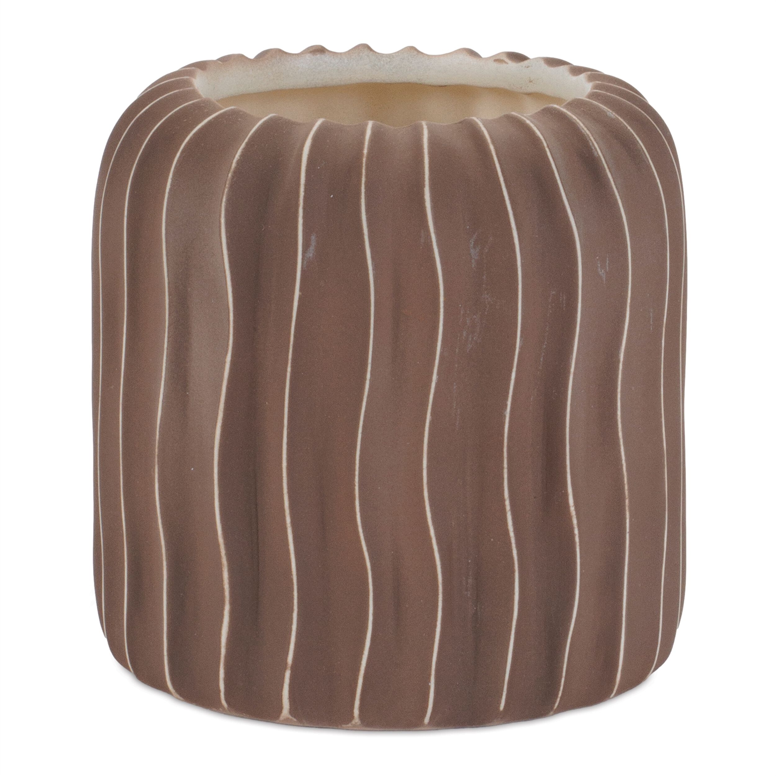 Wavy Ribbed Ceramic Vase Set of 2, BROWN, hi-res image number 0