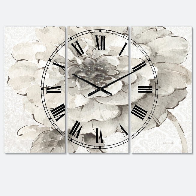 Indigold Grey Peonies I Traditional Multipanel Wall Clock, , alternate image number 1