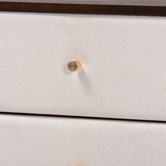 Nikolai Mid-Century Beige Fabric and Wenge Brown Wood 2-Drawer Nightstand, BEIGE/WENG, alternate image number null