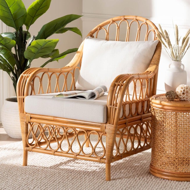 Reina Bohemian Light Honey Rattan Arm Chair, LIGHT, hi-res image number null