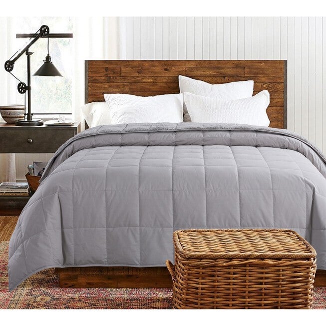 Cozy Down Reversible Blanket, GREY, hi-res image number 0