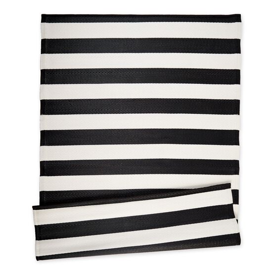 Gray/White Stripe Outdoor Rug 4X6 Ft Floor Coverings, BLACK, hi-res image number null