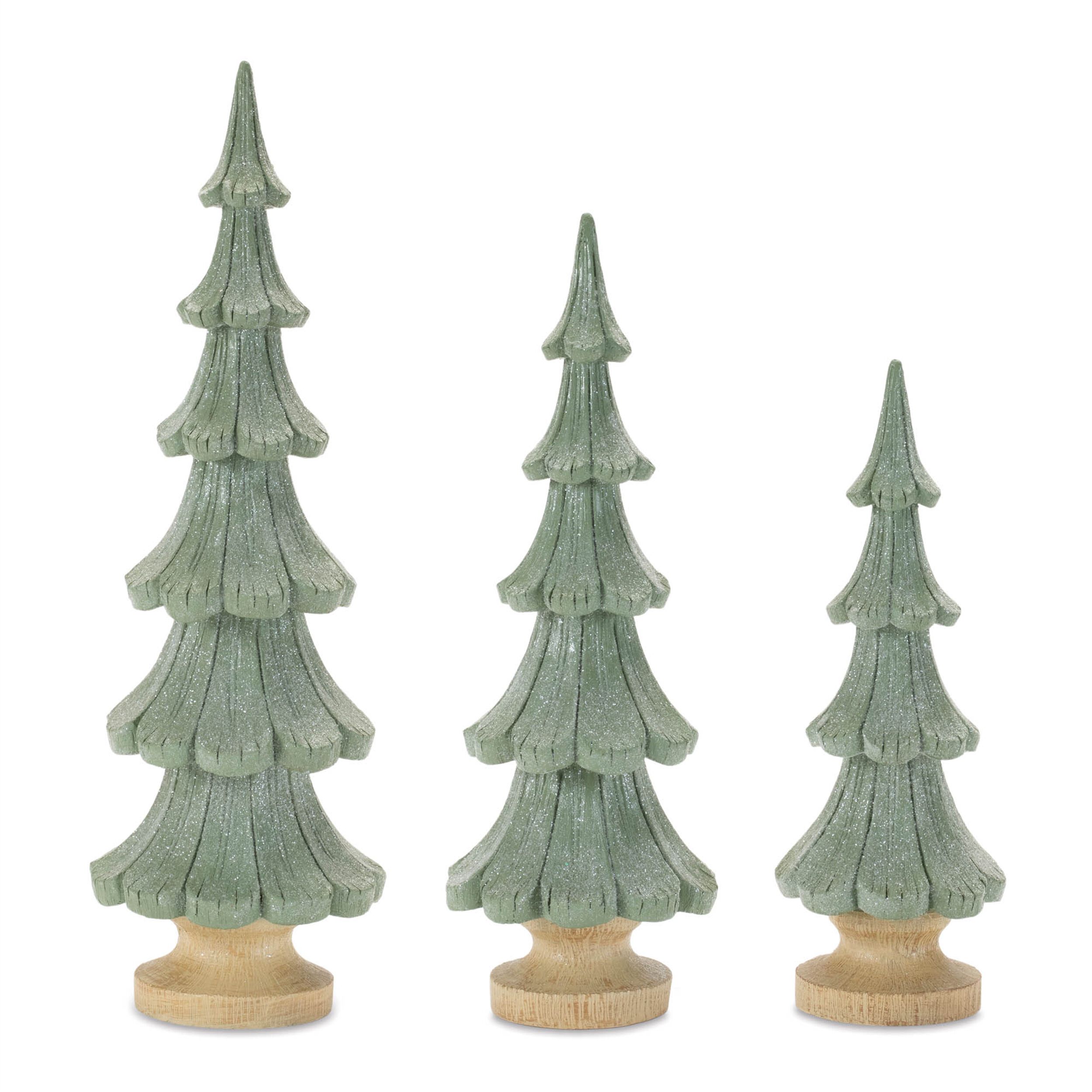 Glittered Pine Tree (Set of 3), GREEN BEIGE, alternate image number 1