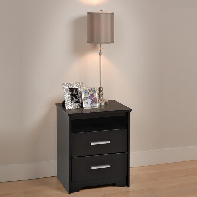 Coal Harbor 2-Drawer Tall Nightstand with Open Shelf, Black, BLACK, hi-res image number null