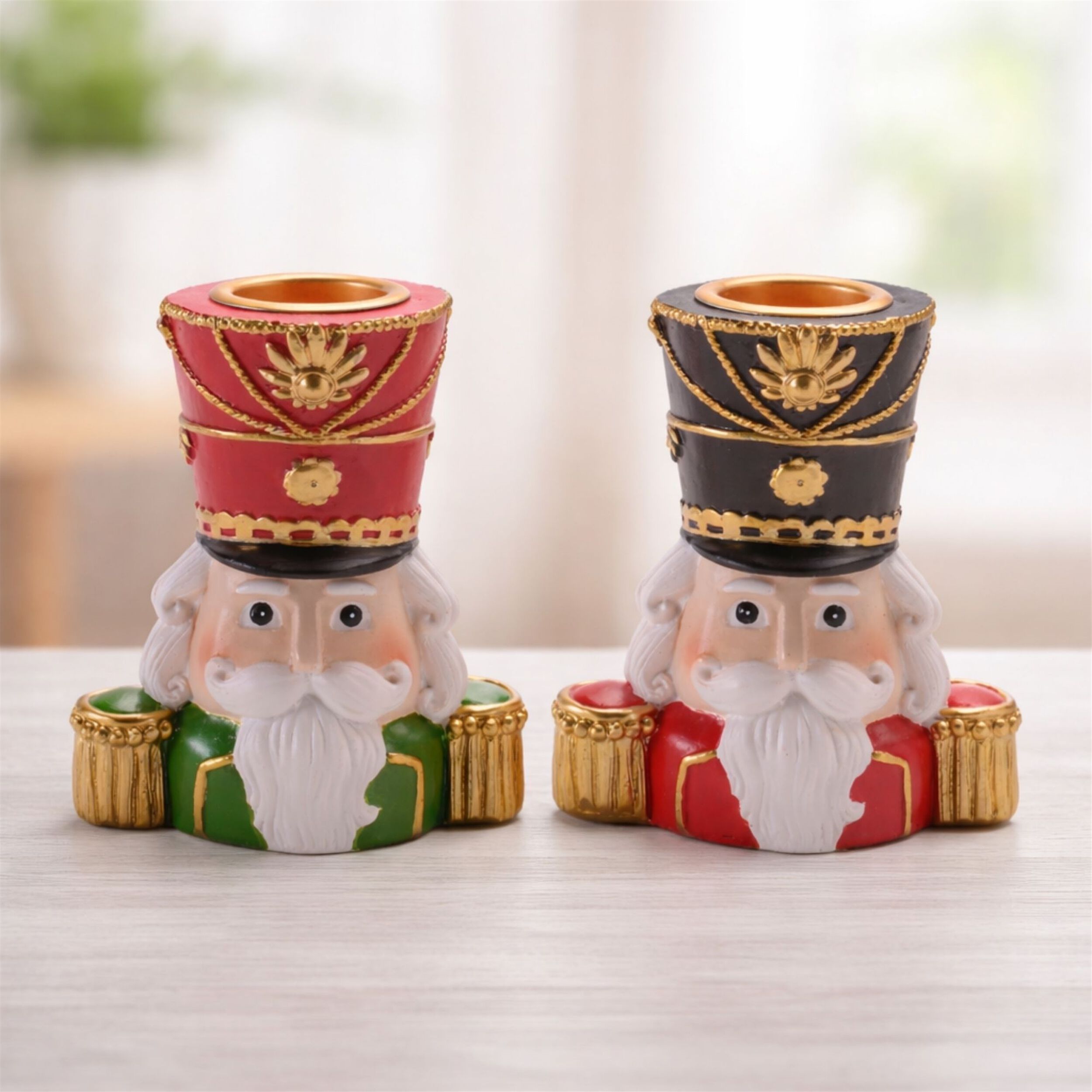 Nutcracker Head with Taper Candle Holder (Set of 2), RED WHITE GOLD, alternate image number 2
