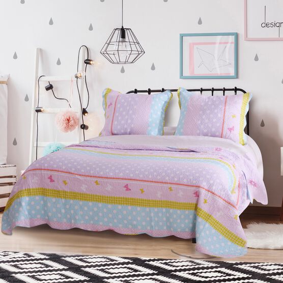 Polka Dot Stripe Quilt and Pillow Sham Set, , on-hover image number null