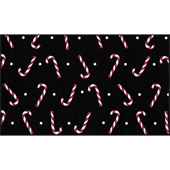 Seasonal Candy Canes Black Kitchen Rug, 4495925 | Brylane Home