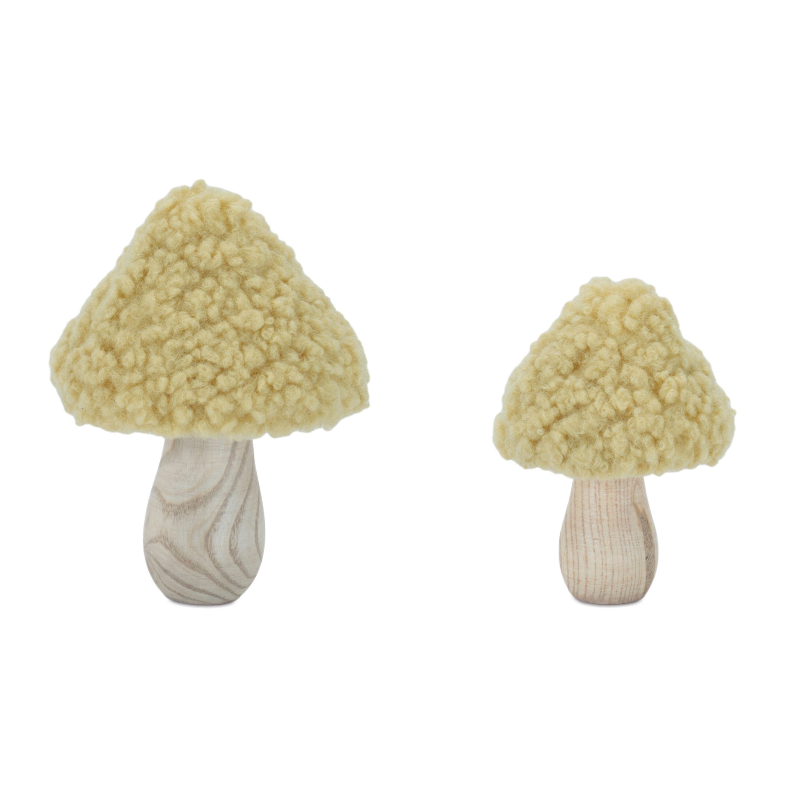 Set of 2 Wood & Fabric Mushroom Figurines, GREEN, hi-res image number 0