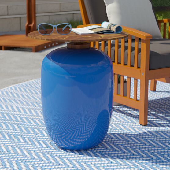 Kenova Round Outdoor Accent Table, BLUE, hi-res image number null