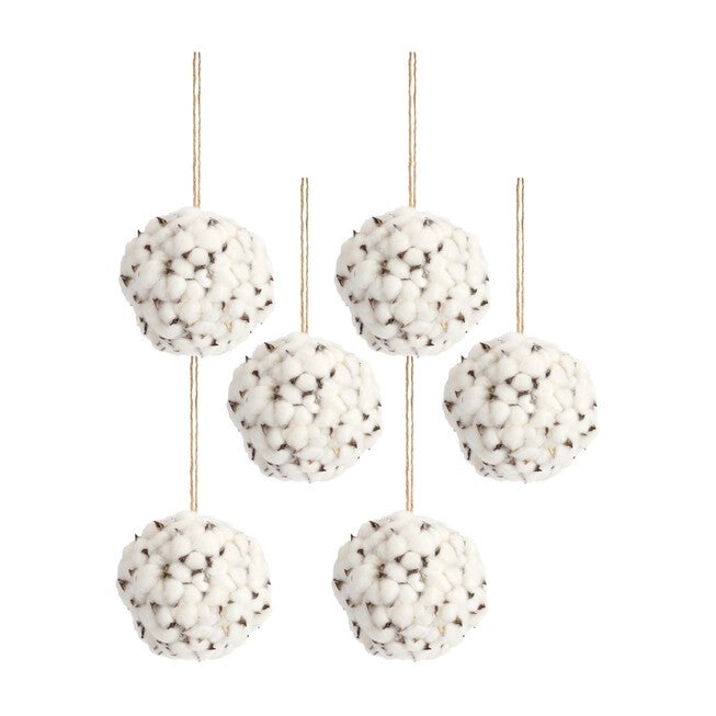 Cotton Orb (Set of 6) 6 inchesD Foam/Polyester, WHITE/BROWN, hi-res image number null
