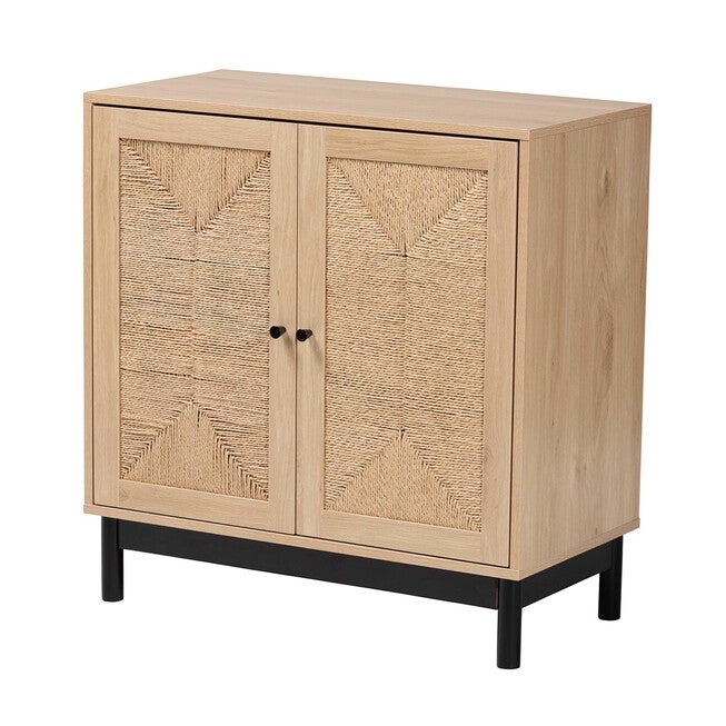 Cherelle Mid-Century Modern Light Brown And Black 2-Door Storage Cabinet, LIGHT BROWN BLACK, hi-res image number null