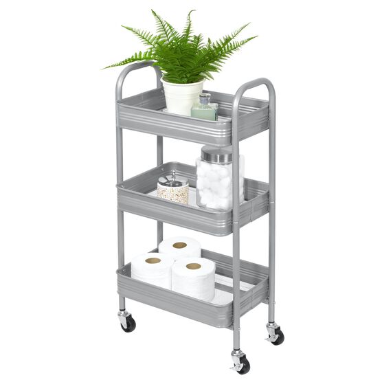 3 Tier Rolling Metal Cart with Wheels, Silver, , alternate image number null