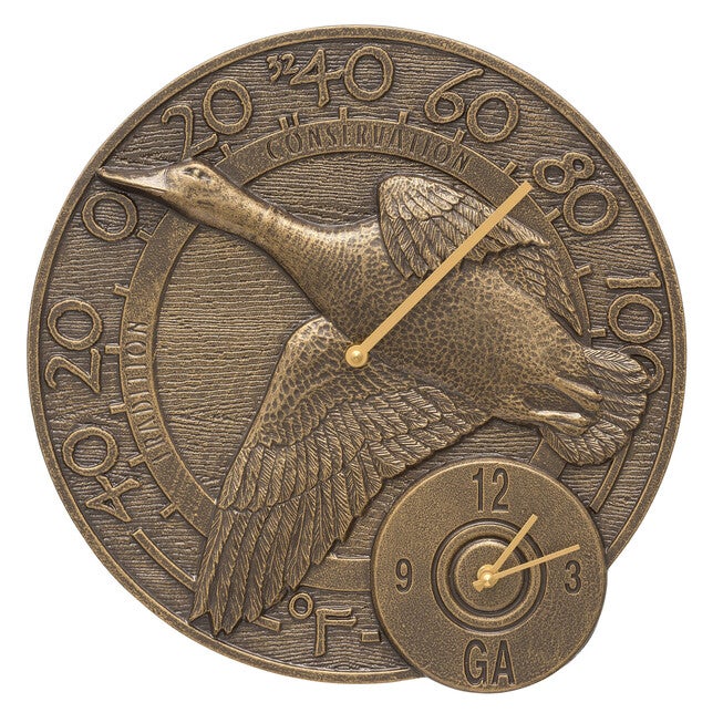 Duck 14 inches Clock and Thermometer Combo , FRENCH BRONZE, hi-res image number 0