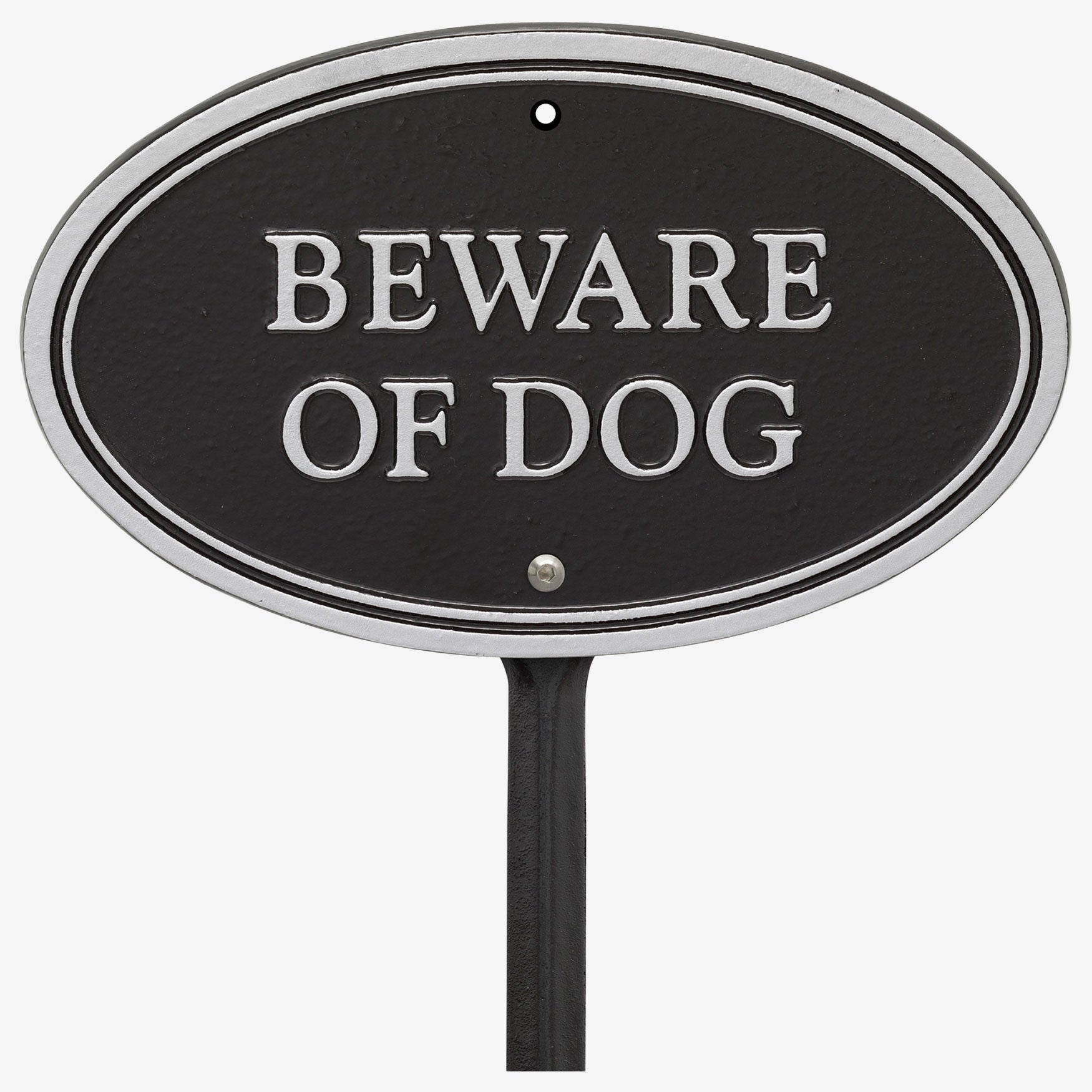 Beware of Dog Oval Wall/Lawn Statement Plaque, BLACK SILVER, hi-res image number 0