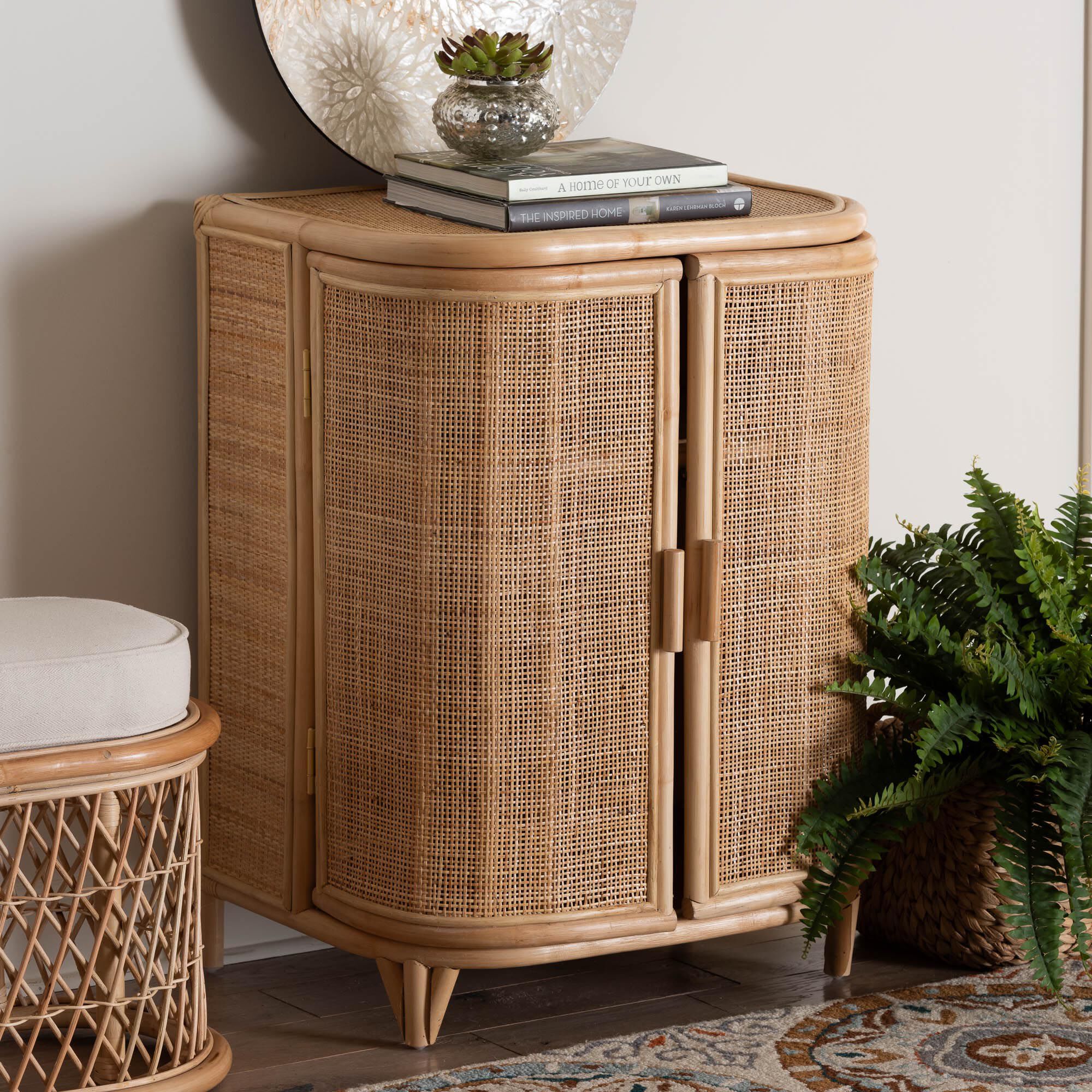 Yanka Bohemian Natural Rattan Storage Cabinet, NATURAL, hi-res image number 0